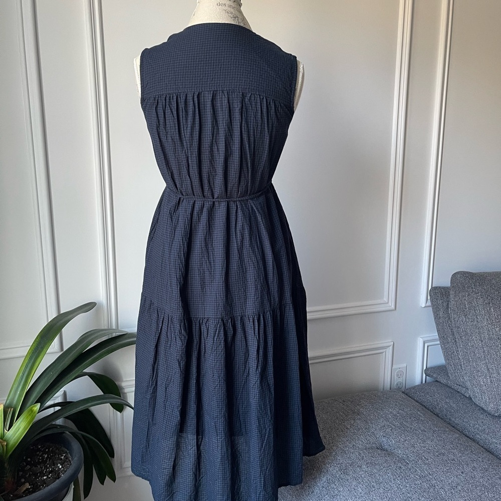 Navy blue gingham midi dress - Picture 5 of 12